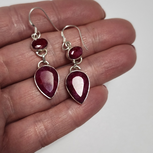 Ruby Silver dangle Earrings 1.75" - Picture 5 of 8